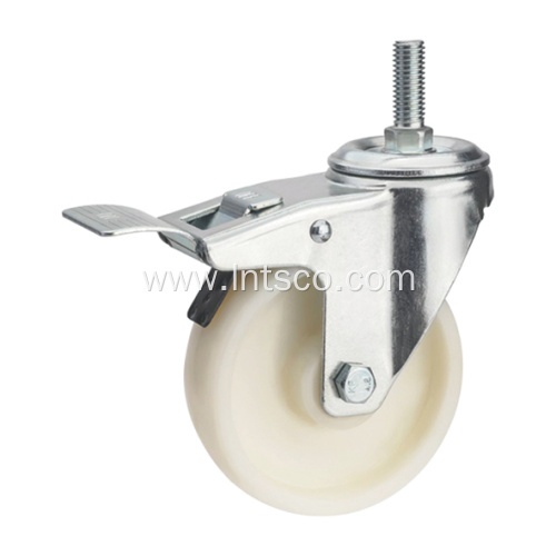 Threaded Stem Plate Industrial White PP Brake Casters